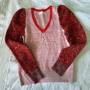 Anthropologie Twee Red and Pink Cherie Grandmacore Sweater